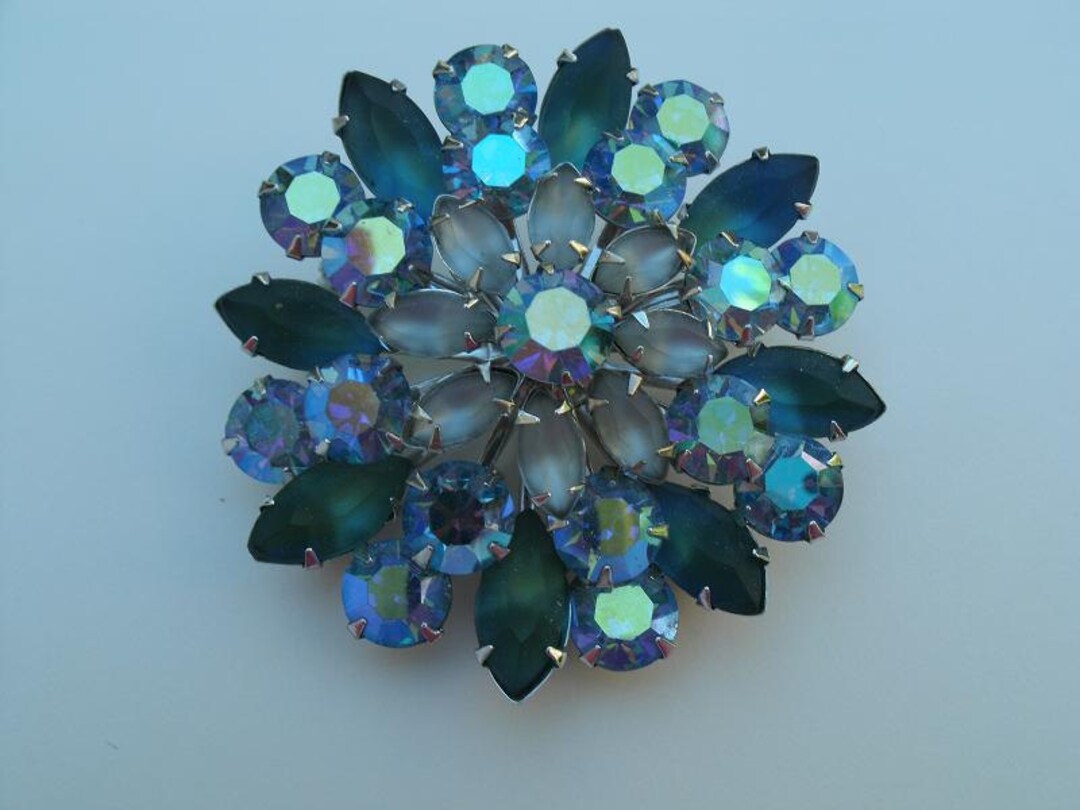 人気ブラドン Vintage Coro - Brooch Rhinestone Green and Blue 1960s 1/4 2 その他