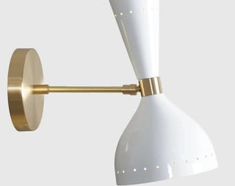 Mid-Century Modern Wall Sconce | White Brass Wall Light | Bedroom & Hallway Lighting For Home Decor