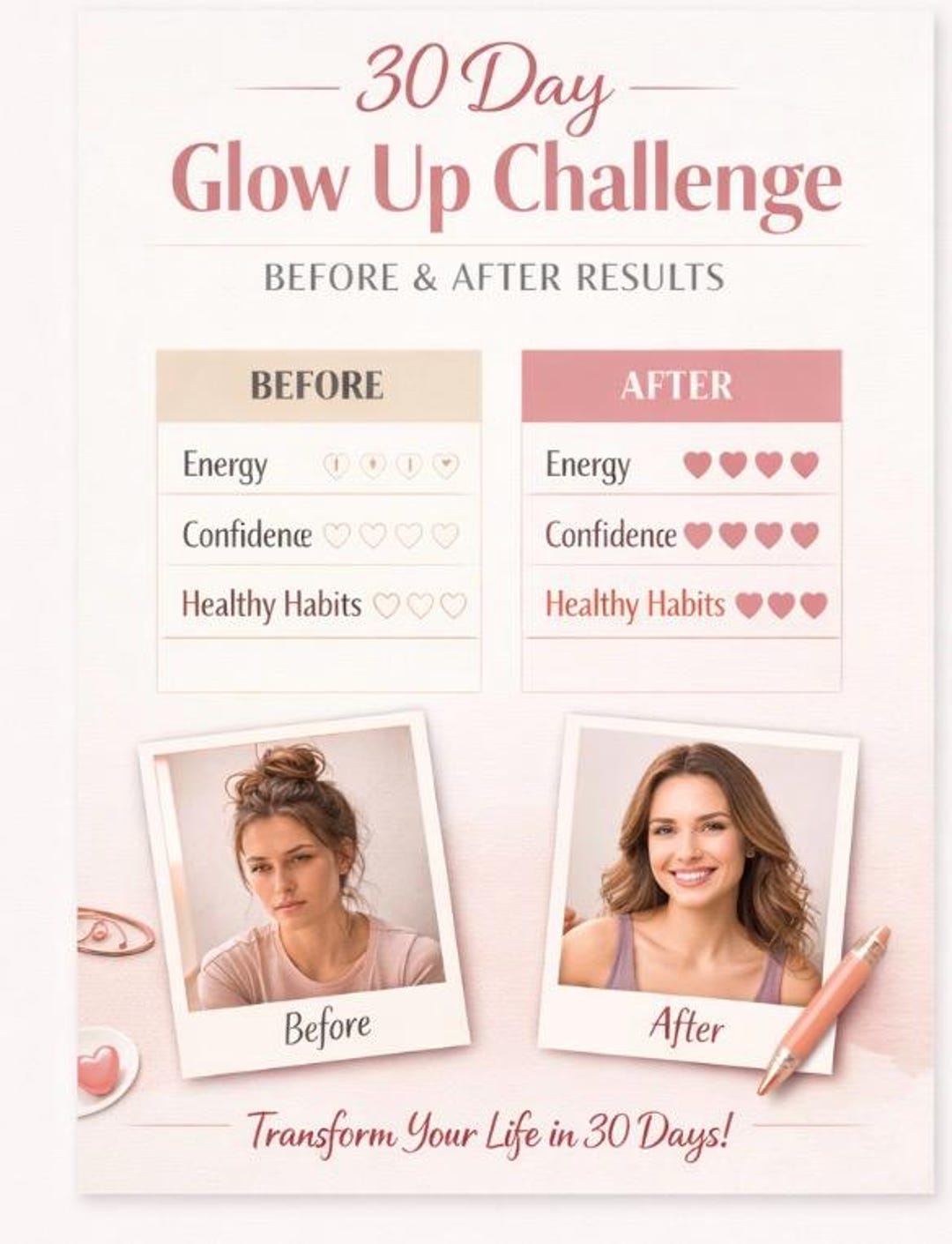 30 Day Glow up Challenge | Self Improvement Planner | Daily Habit ...