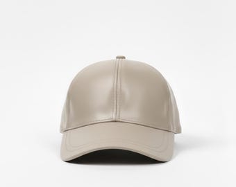 Gorra de béisbol de cuero genuino / Gorra unisex de cuero auténtico / Gorra minimalista color beige piedra / Estética de lujo discreto / Estilo urbano / Regalo para él y para ella