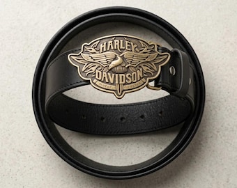 Cinturón de motociclista de cuero genuino para hombre, hebilla de águila de bronce antiguo, estilo American Rider, cinturón clásico de motociclista, regalo para motociclistas.