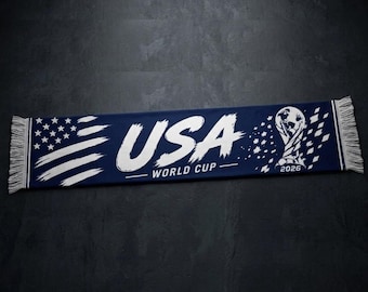 Bufanda del Mundial 2026 de EE. UU. / Bufanda para aficionados al fútbol del Mundial / Bufanda de la selección nacional de fútbol de Estados Unidos / Bufanda de estrellas y rayas / Regalo para amantes del fútbol