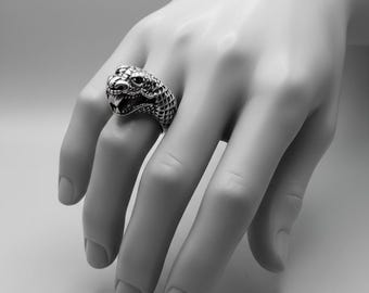 Anillo de plata antiguo con forma de animal: joya ajustable con cabeza de león, anillo bohemio chic, anillo con cabeza de serpiente, joya de plata con forma de animal.