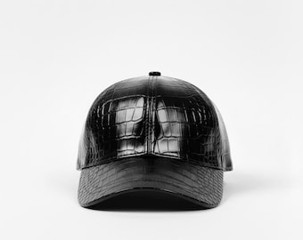 Gorra de béisbol de cuero auténtico / Gorra con relieve de cocodrilo / Gorra unisex de charol / Ropa urbana de lujo / Regalo para él y para ella