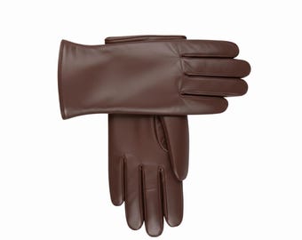 Guantes de cuero marrón para hombre / Guantes de invierno con forro de piel / Guantes de vestir cálidos / Regalo para hombre / Guantes clásicos de cuero de dedo completo