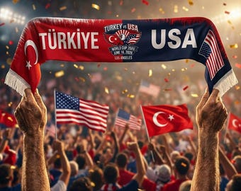 Bufanda del Mundial 2026 Turquía vs. EE. UU. 25 de junio Los Ángeles / Bufanda de fútbol para el día del partido del Mundial / Edición limitada de colección de fútbol Eagle