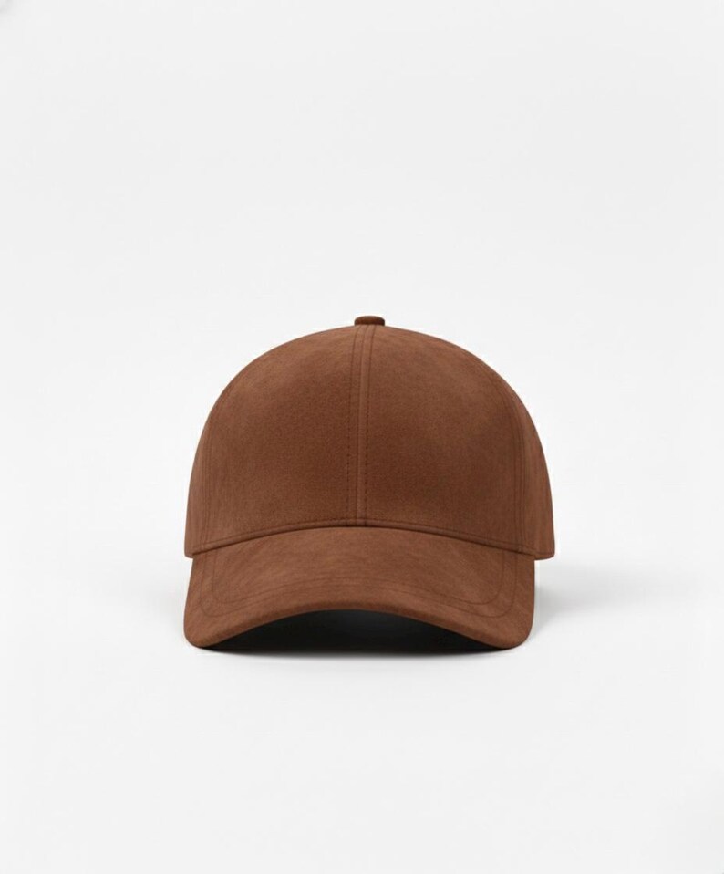 K&ouml;nnte beinhalten: Einfarbige braune Baseballkappe mit gebogenem Schirm. Die Kappe besteht aus einem weichen, Wildleder-&auml;hnlichen Material und hat ein klassisches sechsteiliges Design. Die Krone ist abgerundet und der Schirm leicht gebogen.