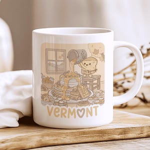 Vermont Mug, Moving Away Gift, Cute Cheese Coffee Cup, Maple Syrup Art, USA Mug, Burlington Souvenir, Autumn Decor, Farewell Present, 11oz