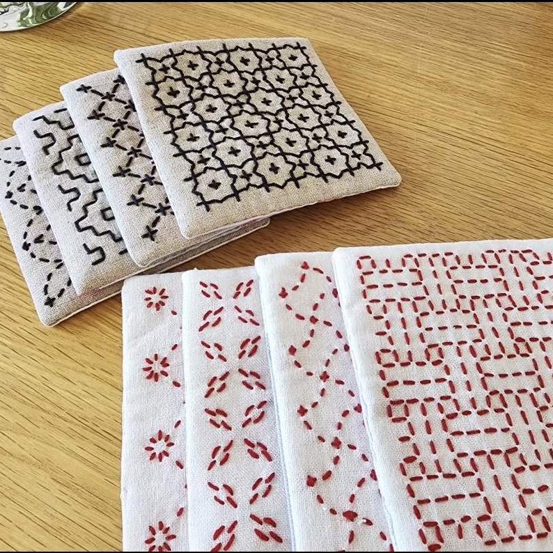 Sashiko Tea Coaster Kit – 8 Japanese Embroidery Designs image 13