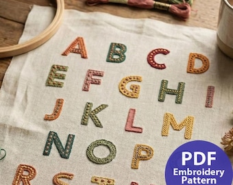 Wzór haftu ręcznego z alfabetem – 26 wzorów liter, przewodnik dla początkujących (wzór w formacie PDF)
