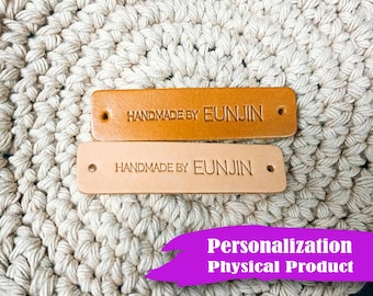 Niestandardowe etykiety ze skóry naturalnej, spersonalizowane metki odzieżowe, szydełkowanie i robienie na drutach