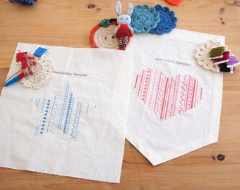 Próbnik haftu dla początkujących – serce, gwiazda. Wzór w formacie PDF