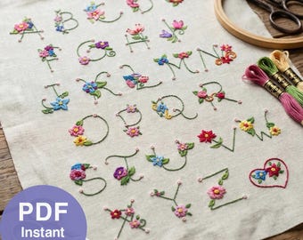 Wzór haftu: kwiatowy alfabet, monogram botaniczny