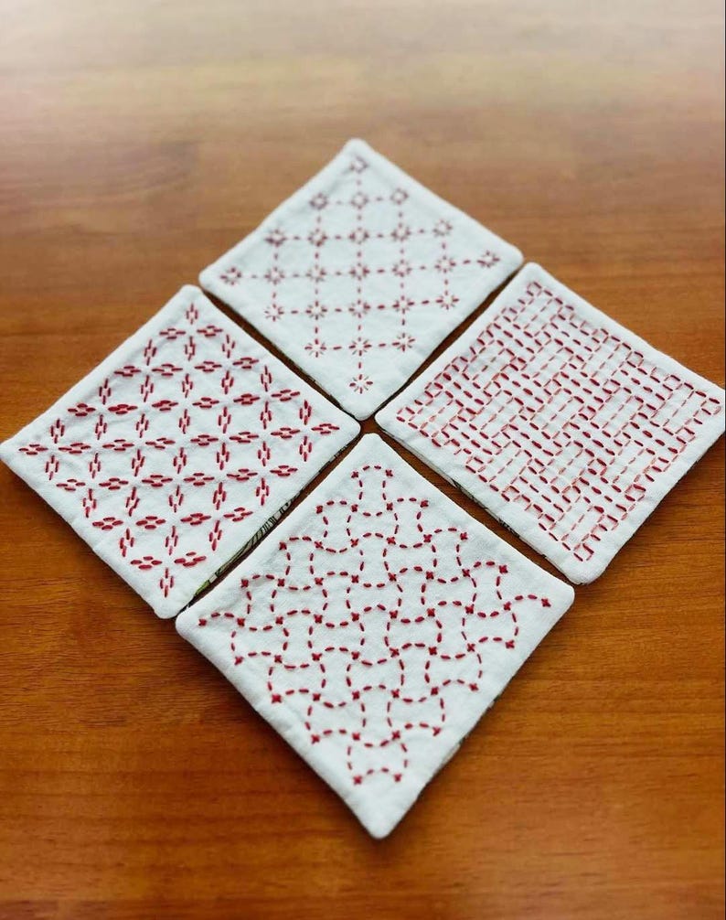 Sashiko Tea Coaster Kit – 8 Japanese Embroidery Designs image 18