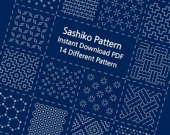 14 wzorów haftu Sashiko w formacie PDF – Japońskie wzory geometryczne (tom 1)