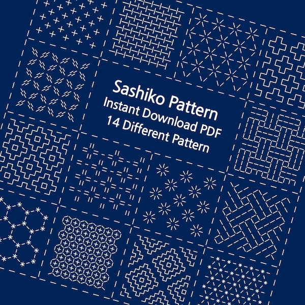 14 Sashiko Embroidery Patterns PDF - Japanese Geometric Design  (Vol. 1)