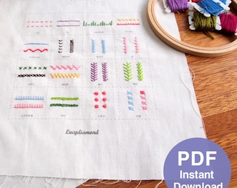 32 Podstawowy przewodnik po ściegach haftu ręcznego w formacie PDF, przykładowy wzór haftu dla początkujących