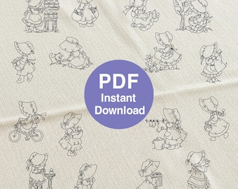 Wzór haftu "Sue Sunbonnet": Wzory haftu ręcznego w stylu retro