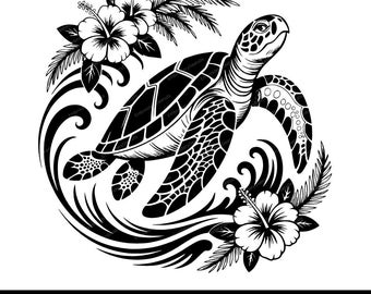 Hawaiian Sea Turtle Hibiscus Flower SVG (Digital Download)