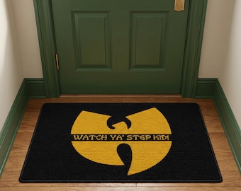Watch Ya Step Kid Yellow Logo Doormat, Protect Ya Neck Polyester Doormat, Home Decor Housewarming Gift New House, Indoor Mat, Polyester Mat