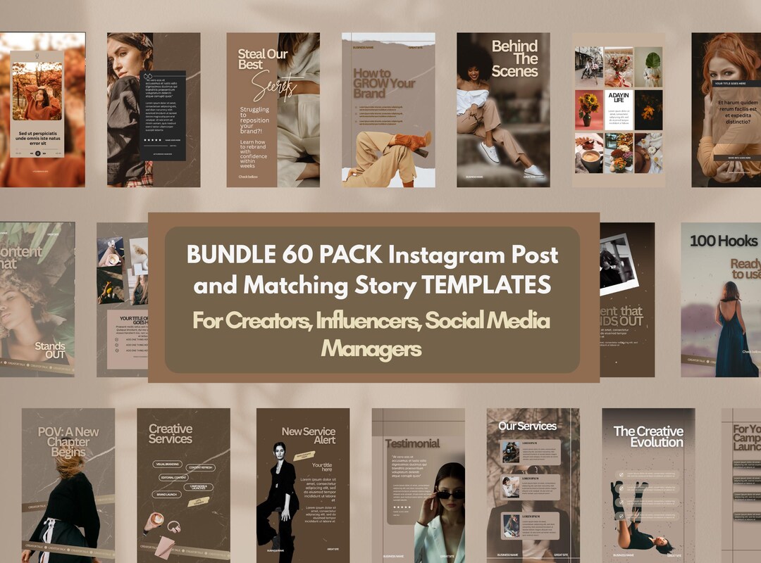 BUNDLE Instagram Post and Matching Story Templates | Set of 60 ...