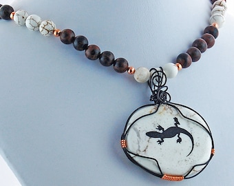 Lizard Magnesite Pendant Magnesite Obsidian Copper Gemstone Necklace Unisex