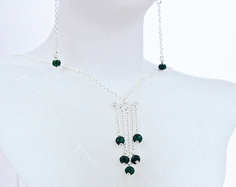 Emerald Sterling Silver Necklace Earrings Set