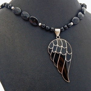 Black Angel Wing Onyx Sterling Silver Pendant Necklace image 3