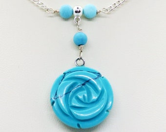 Turquoise Magnesite Rose Minimalist Bar Necklace