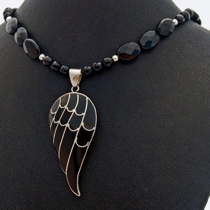 Black Angel Wing Onyx Sterling Silver Pendant Necklace image 8