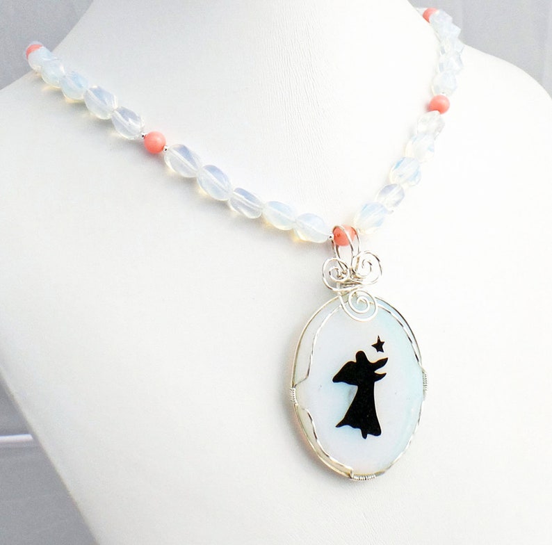 Opalite Angel Coral  Pendant Necklace image 0