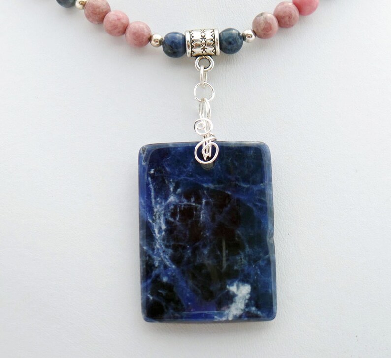 Turquoise Rhodnckeite Sodalite Rhodonite Rectangle Natural Stone Pendant Necklace - Etsy
