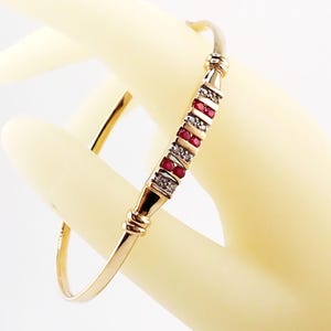 Ruby Diamond 14K Gold Bangle Bracelet • Natural Gemstone Estate Jewelry • Luxury Birthday or Holiday Gift