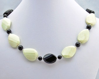 Chrysoprase & Black Onyx Necklace Statement Strand Beadwork Beaded February Birthstone Necklace