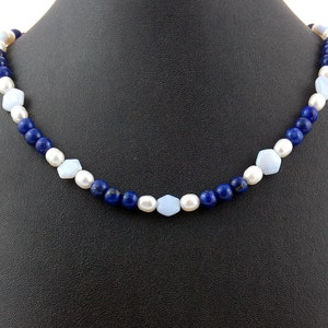 Lapis Chalcedony Pearl Something Blue Bride Indigo and Soft Blue Necklace image 2