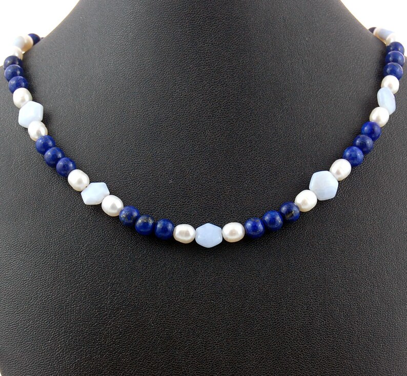 Lapis Chalcedony Pearl Something Blue Bride Indigo and Soft Blue Necklace image 2