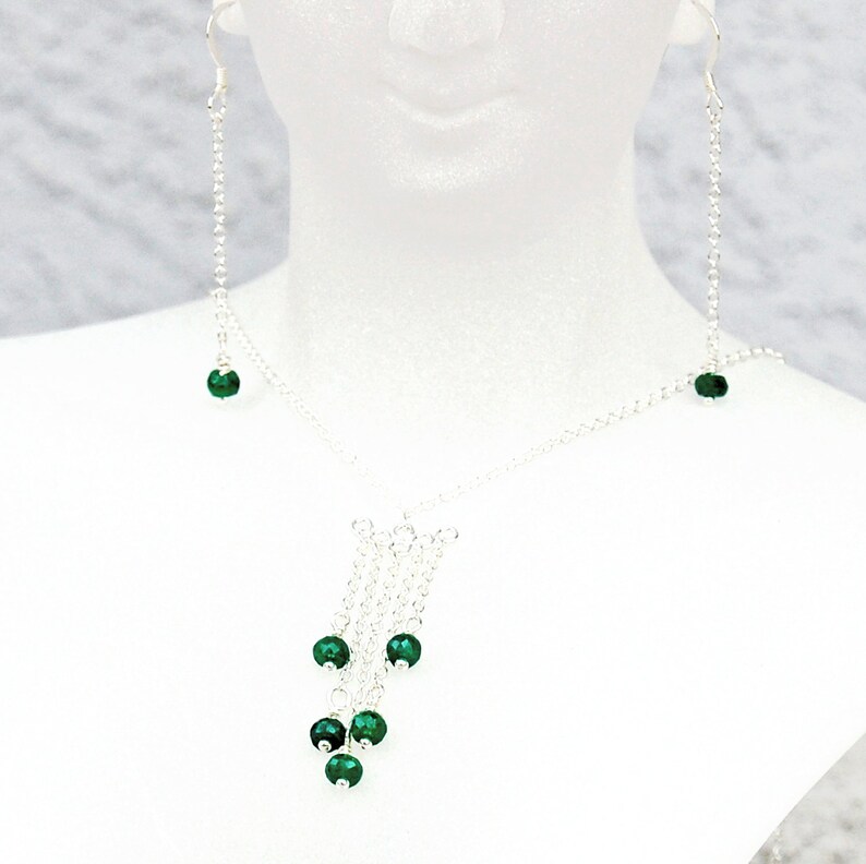Emerald Sterling Silver Necklace Earrings Set Etsy