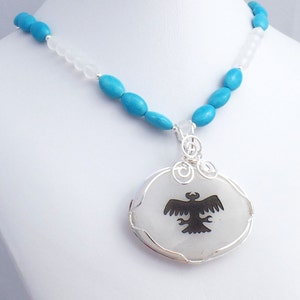 Snow Crystal Thunderbird Pendant: Turquoise Sterling Silver Southwestern Necklace image 2
