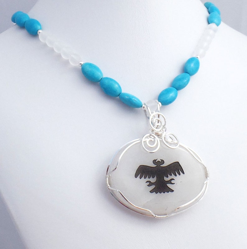 Snow Crystal Thunderbird Pendant: Turquoise Sterling Silver Southwestern Necklace image 2