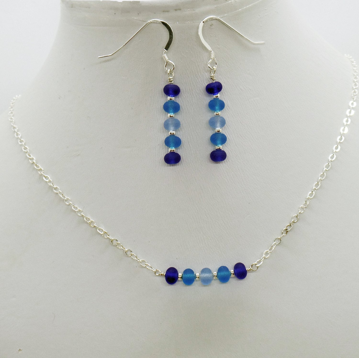 Blue Ombre Sea Glass Sterling Silver Bar Necklace Bracelet - Etsy