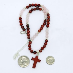 Red Jasper Cross Necklace Rose Quartz Christian Faith Jewelry Handmade USA Natural Stone Cross Pendant Gift for Women image 12