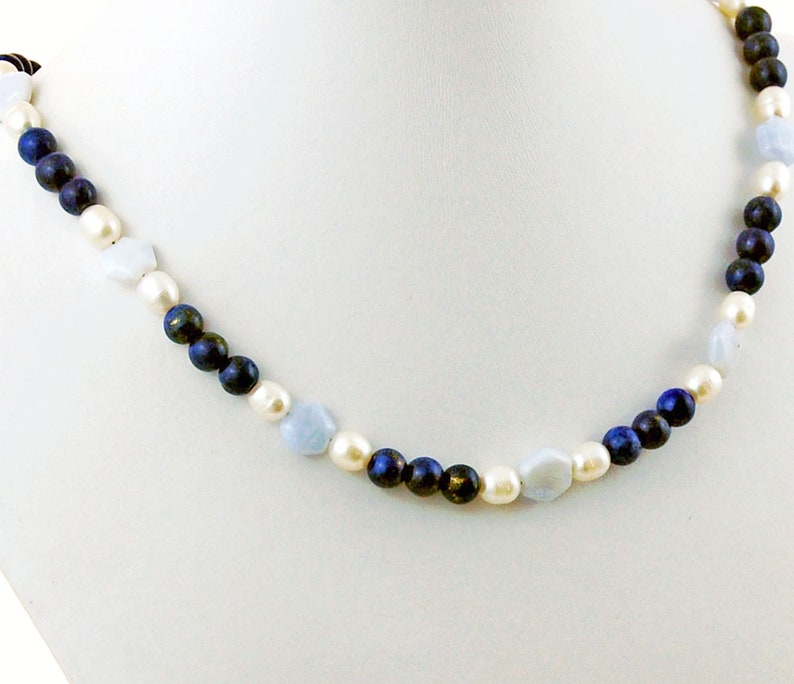 Lapis Chalcedony Pearl Something Blue Bride Indigo and Soft Blue Necklace image 3