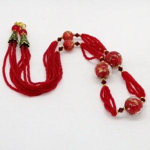 Venetian Glass Brilliant Red Necklace Statement Beaded Handmade