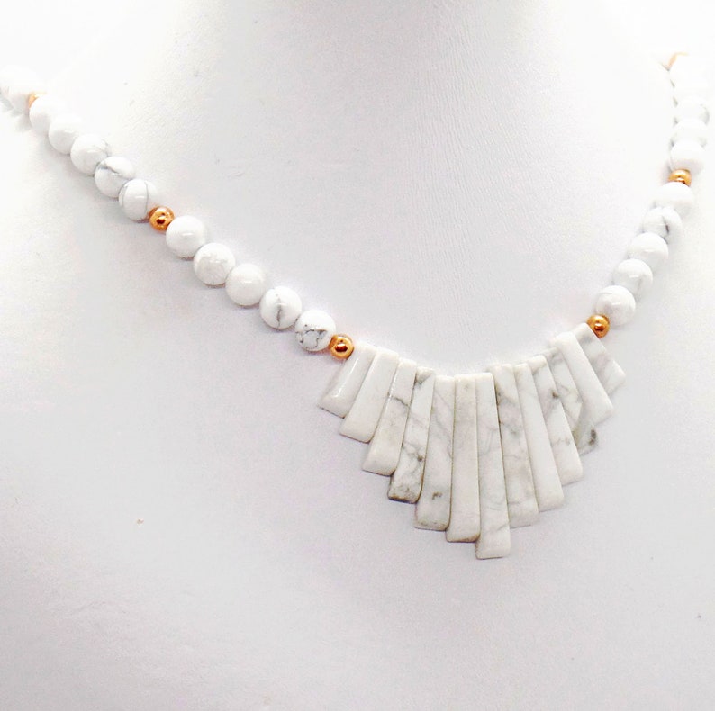 White Howlite Copper Fan Necklace image 1