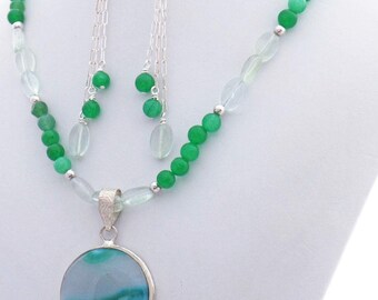 Agate Green Quartz Sterling Necklace Earring Set