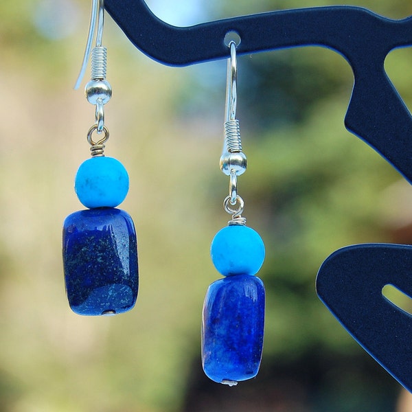 Lapis Lazuli & Turquoise Gemstone Dangle Earrings