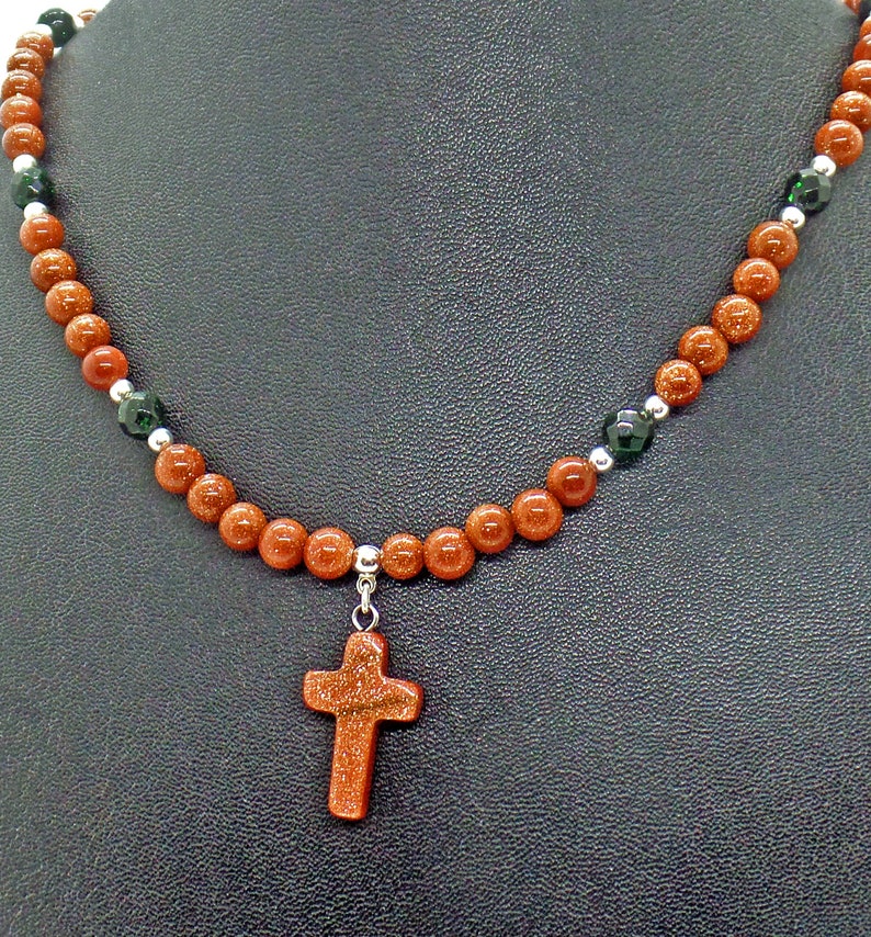 Goldstone Cross Brown Green Goldstone Necklace image 6