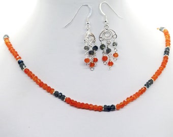 Carnelian Labradorite Sterling Silver Gemstone Necklace Earrings Set