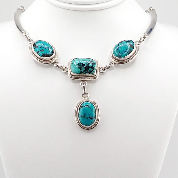Vintage Turquoise Necklace Sterling Silver Estate Jewelry, Turquoise Pendant Necklace, Southwestern Jewelry Gift for Her