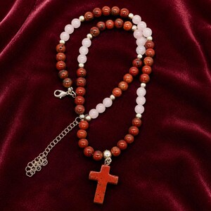 Red Jasper Cross Necklace Rose Quartz Christian Faith Jewelry Handmade USA Natural Stone Cross Pendant Gift for Women image 9